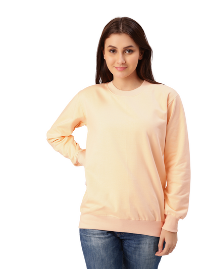 Peach Solid Cotton Fleece Sweatshirt