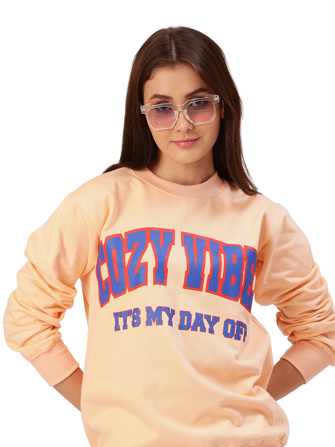 Cozy Vibes Peach Printed Sweatshirt