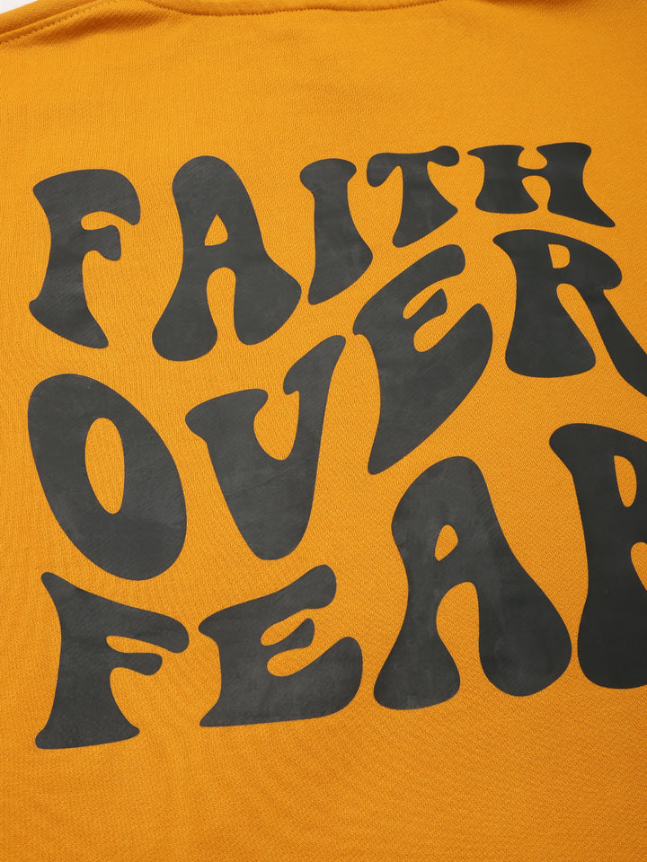 Faith Over Fear Musturd Printed Hoodie