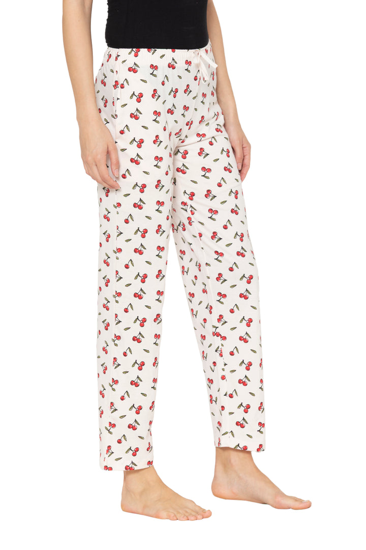 Red Cherry Off White Pure Cotton Pyjama